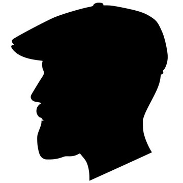 Side profile Man silhouette with short hair, beard and flatcap