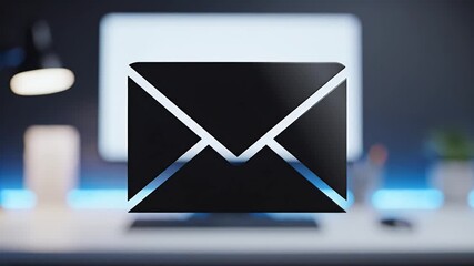 Modern black and white email icon representing communication messaging inbox correspondence digital letters online mail and business connection on a blurred background - Powered by Adobe