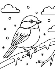 Winter's Embrace: A delicate depiction of a bird perched on a snow-laden branch, the scene evoking a sense of calm amidst the cold and a hint of the winter season.