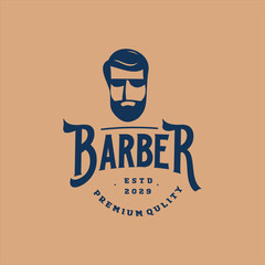 Handsome Man With Beard Logo Design For Barber Shop symbol