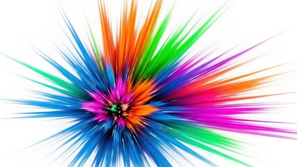A vibrant abstract explosion of colorful spiky lines radiating outwards on a white background.