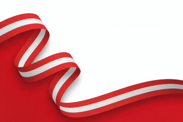 Elegant red and white ribbon flows dynamically, perfect for patriotic or celebratory designs