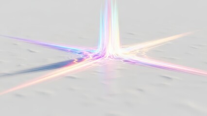 A vibrant, iridescent light beam striking a white surface and fanning out into multiple colorful rays.