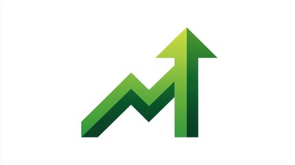 An upward arrow chart clipart, success element, bold flat design, green tones, isolated on white background.