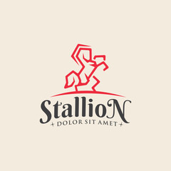 Standing Horse Stallion Logo Design Equine Stables Sign. Equestrian Brand Emblems Vector illustration.