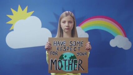 Young woman encourages ecological respect, Female activist shares message supporting nature conservation