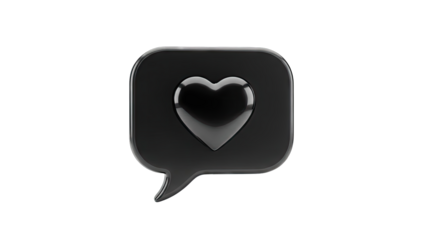 3D Black Heart in Speech Bubble Icon