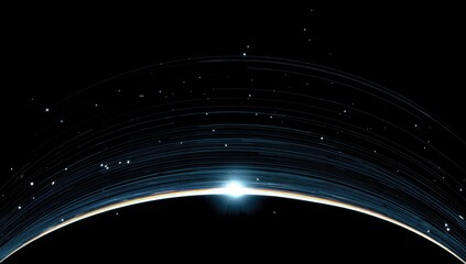 Celestial view, bright light shining over curved lines in space