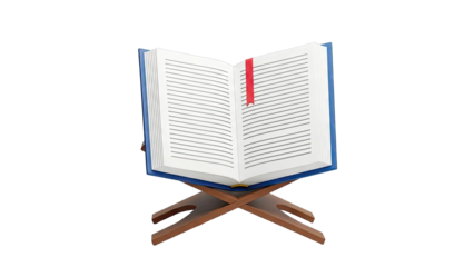 Open Book on a Wooden Stand with Red Bookmark