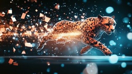 Leopard in motion, digital art, abstract