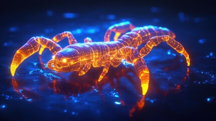 Glowing, digital scorpion in vibrant colors