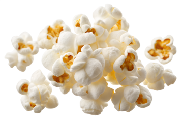 Flying delicious popcorn isolated on transparent background