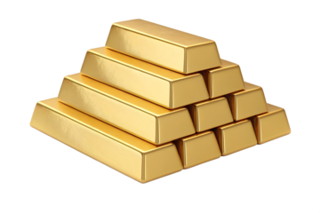 Gold bars stacks isolated on transparent background