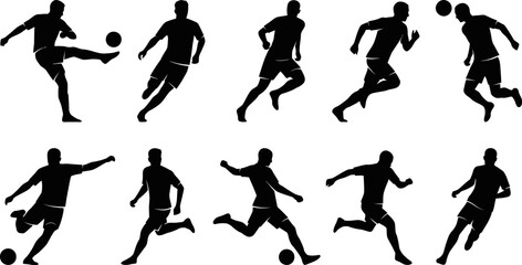 Dynamic Soccer Player Silhouettes in Action on Field