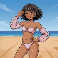 girl on the beach (cartoon) 
