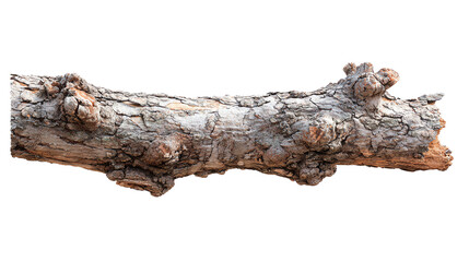 Fototapeta premium A weathered tree log with intricate textures, isolated on a white background.