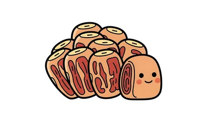 Sushi Rolls with Smiling Face Cartoon.