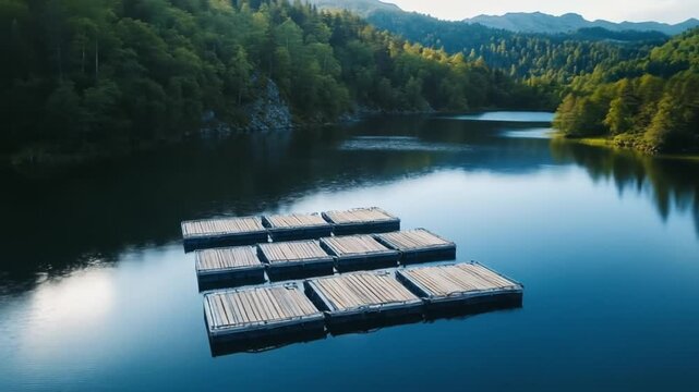 Floating docks on calm lake
