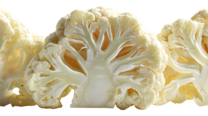 Fresh, cut cauliflower heads on a white isolated background.