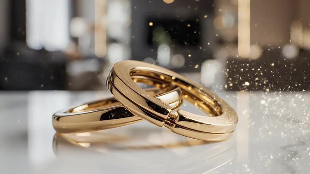 Elegant gold bangle bracelet with a modern design sparkling against a blurred city lights background conveying luxury sophistication and timeless style for high-end marketing