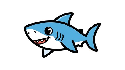 Fototapeta premium Cartoon Shark Illustration with White Background.