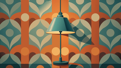 Retro Teal Lamp Against Geometric Pattern