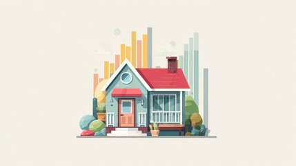 Naklejka premium Real estate investment infographic flat design side view property market theme animation colored pastel.
