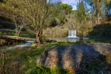 Forest waterfalls in the central region of Portugal, part of the water trails of the village of Olalhas - Tomar - Portugal