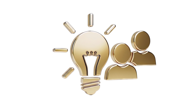 Golden Icons: Teamwork, Idea Generation, Innovation - Powered by Adobe