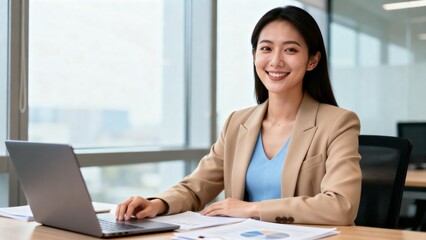 Woman working on laptop in office