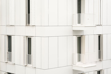 Abstract close-up of a modern residential building facade showin