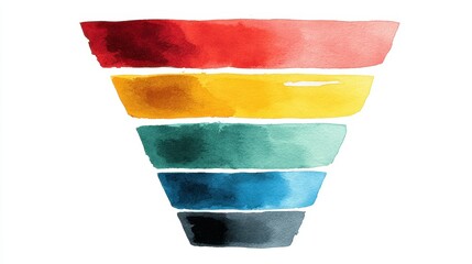 Step-by-step progress flat design side view marketing funnel theme water color Triadic Color Scheme.