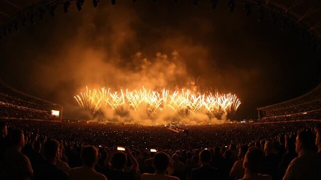 Spectacular fireworks show ignites celebration stadium arena ai generated art nighttime environment crowd perspective