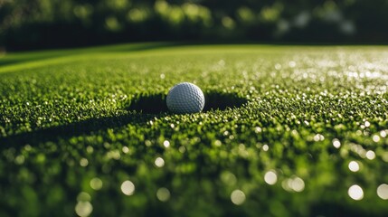 Golf ball in hole, lush green grass