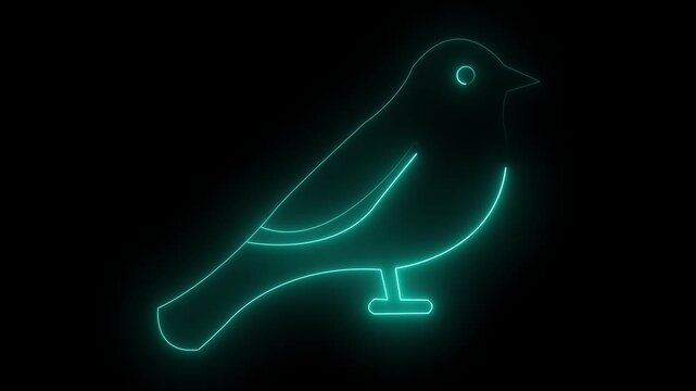 Glowing neon abstract sparrow bird icon animation on dark background