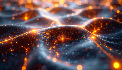 Digital Network: A luminous visualization of a digital network, with interconnected points and flowing pathways, demonstrating the complex yet elegant nature of data and connectivity.