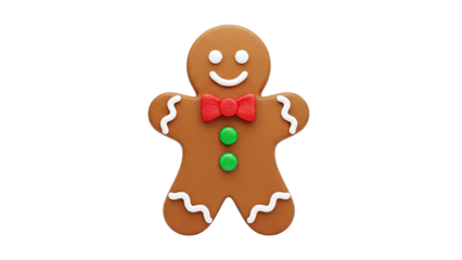 Gingerbread Man Cookie with Red Bow Tie and Green Buttons