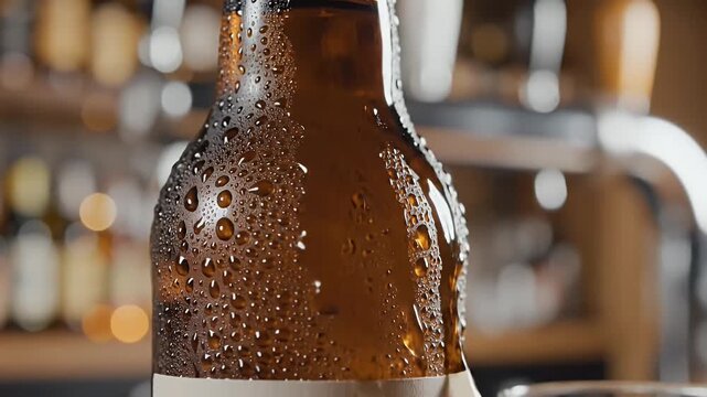 Refreshing Beer Bottle with Dew Drops - Close-up Still Life Photography for Beverage Advertising and Summer Lifestyle Content