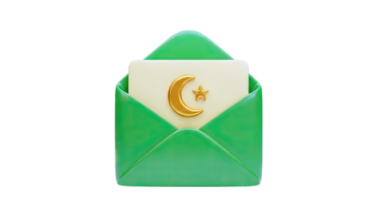 Green Envelope with Gold Crescent Moon and Star Emblem