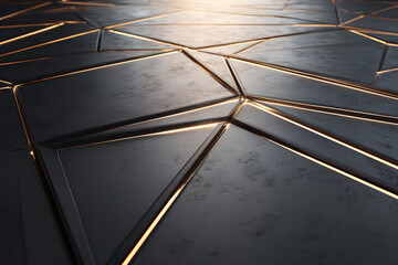Obraz premium Abstract geometric design featuring layered dark surfaces with illuminated edges in a modern style