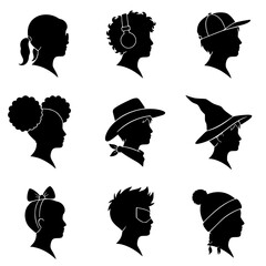 Silhouette collection of children side profile