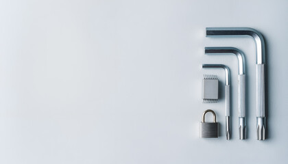 
Patch Management Concept with Hex Keys, Microchip, and Padlock on Minimal Background