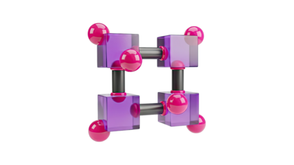 Abstract 3D structure with purple cubes and pink spheres