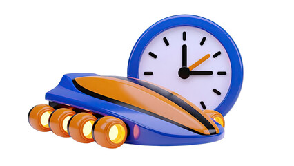 Futuristic vehicle next to a clock