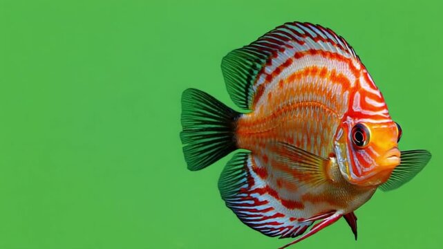 Vibrant orange fish with striking white and red patterns swimming