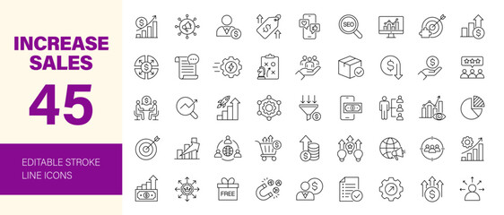 Increase sales icon set. Editable line icons. Vector illustration.