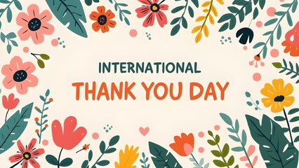 International Thank You Day Floral Greeting Card Background. 
