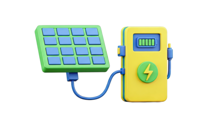 3D Solar Panel Charging Station with Battery Icon