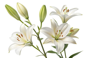 Elegant blooming lilies with buds isolated on transparent background 