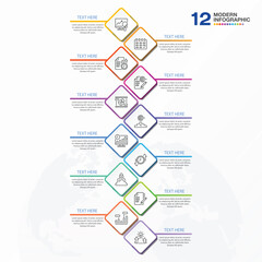Infographic template with 12 steps, process or options, process chart, Used for process diagram.